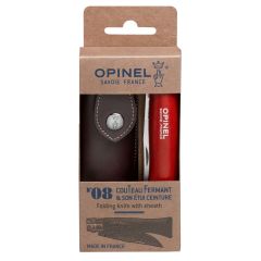 Opinel Inox 8 No Deri Kılıflı Paslanmaz Çakı (Kırmızı) OP-001890