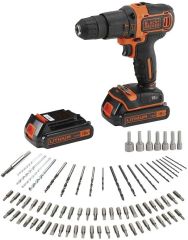 Black+Decker BDCHD18BAFC-QW 18V 1.5Ah Li-Ion Darbeli Vidalama/Matkap,Çift Akü, Çanta, 80 Parça Aksesuar Seti