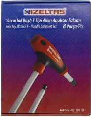 İzeltaş 4921 00 8108 Yuvarlak Başlı T Tipi Allen Anahtar Takımı 8 Parça