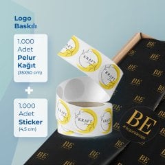 Logo Baskılı Siyah Pelur Kağıt(1000 adet) + Kuşe Etiket(1000 adet)