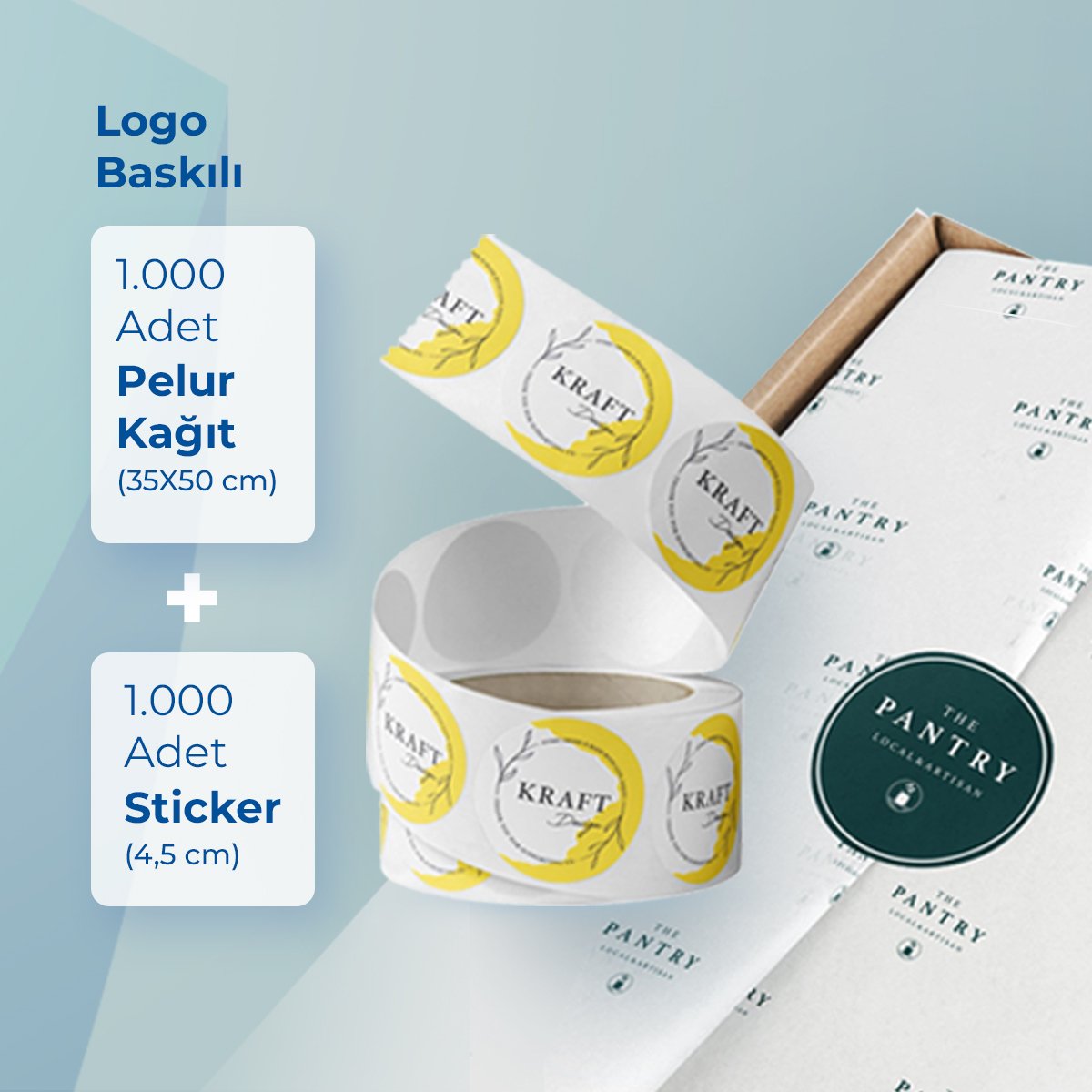 Logo Baskılı Pelur Kağıt(1000 adet) + Kuşe Etiket(1000 adet)