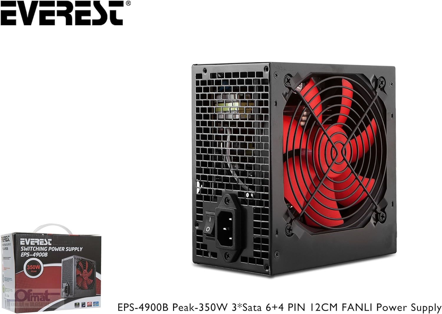 EVEREST EPS-4900B PEAK 350W 2*IDE4* SATA 4+4 CPU 12 CM FAN POWER SUPPLY