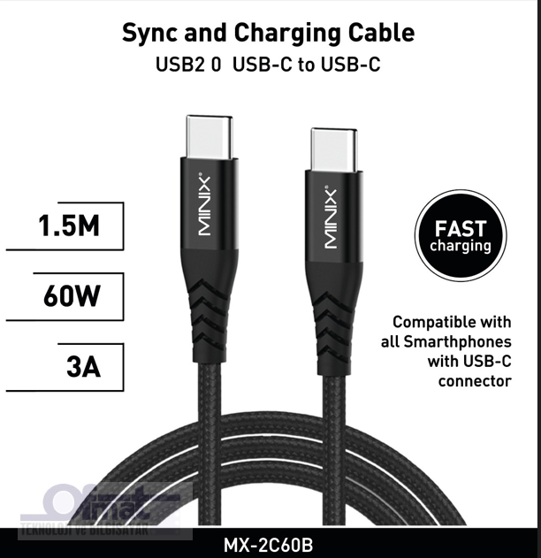 MINIX MX-2C60B TYPE-C TO TYPE-C KABLO 150CM (SİYAH)