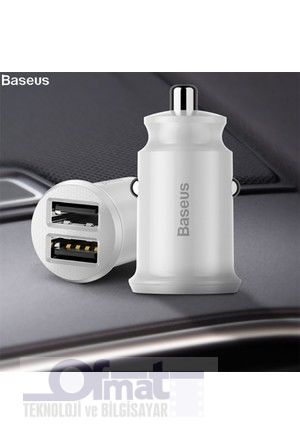 BASEUS GRAIN PRO DUAL USB 2*.48A MAX ÇIKIŞLI ARAÇ ŞARJ BAŞLIK - BEYAZ