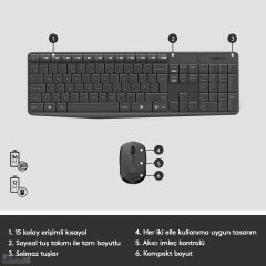 LOGITECH MK235 WIRELESS KLAVYE MOUSE SET / KOYU GRİ 920-007925