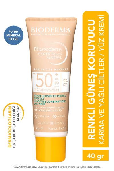 Photoderm Cover Touch SPF50+ Very Light Karma Yağlı Ciltler Kapatıcı Etkili Renkli Güneş Kremi 40 ml