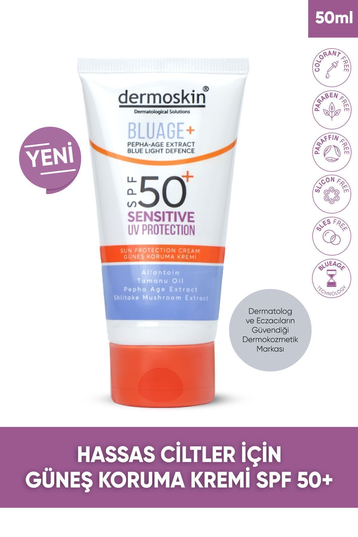 Hassas Ciltler Için Güneş Kremi Spf50 Mavi Işık Korumalı