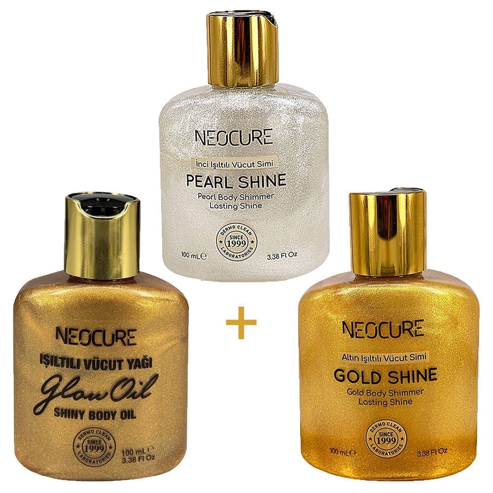 NEOCURE BRONZ + ALTIN + İNCİ IŞILTILI VÜCUT SİMİ BAKIM YAĞI 100 ML - 3'LÜ SET