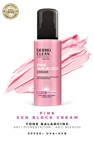 DERMO CLEAN PINK SUN BLOCK CREAM TON EŞİTLEYİCİ LEKE KARŞITI PEMBE GÜNEŞ KREMİ (SPF 50+) 100 ML
