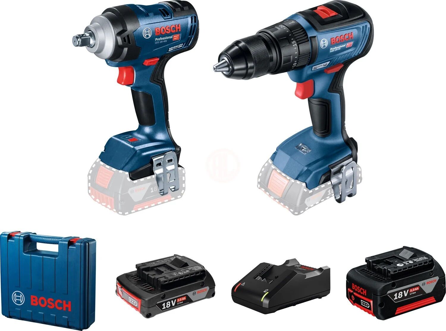 Bosch GDS 18V-400 + GSB 18V-50 Akülü Darbeli Somun Sıkma ve Darbeli Delme Vidalama Seti