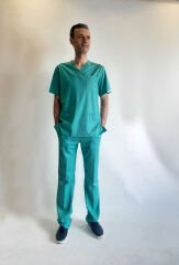 MM940 -MM1027 Zarf Yaka Likralı Doktor - Hemşire Cerrahi Takım Üniforma-Yeşil