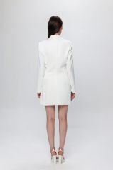 LUNA Özel Tasarım Astarlı Ceket Elbise-Ekru