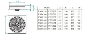 PSTK Kare Kasalı Metal Pervaneli Aksiyal Aspiratör (Trifaze)