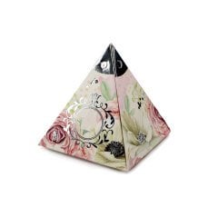 Gül Kurusu Çiçekli Gümüş Piramit Kutu