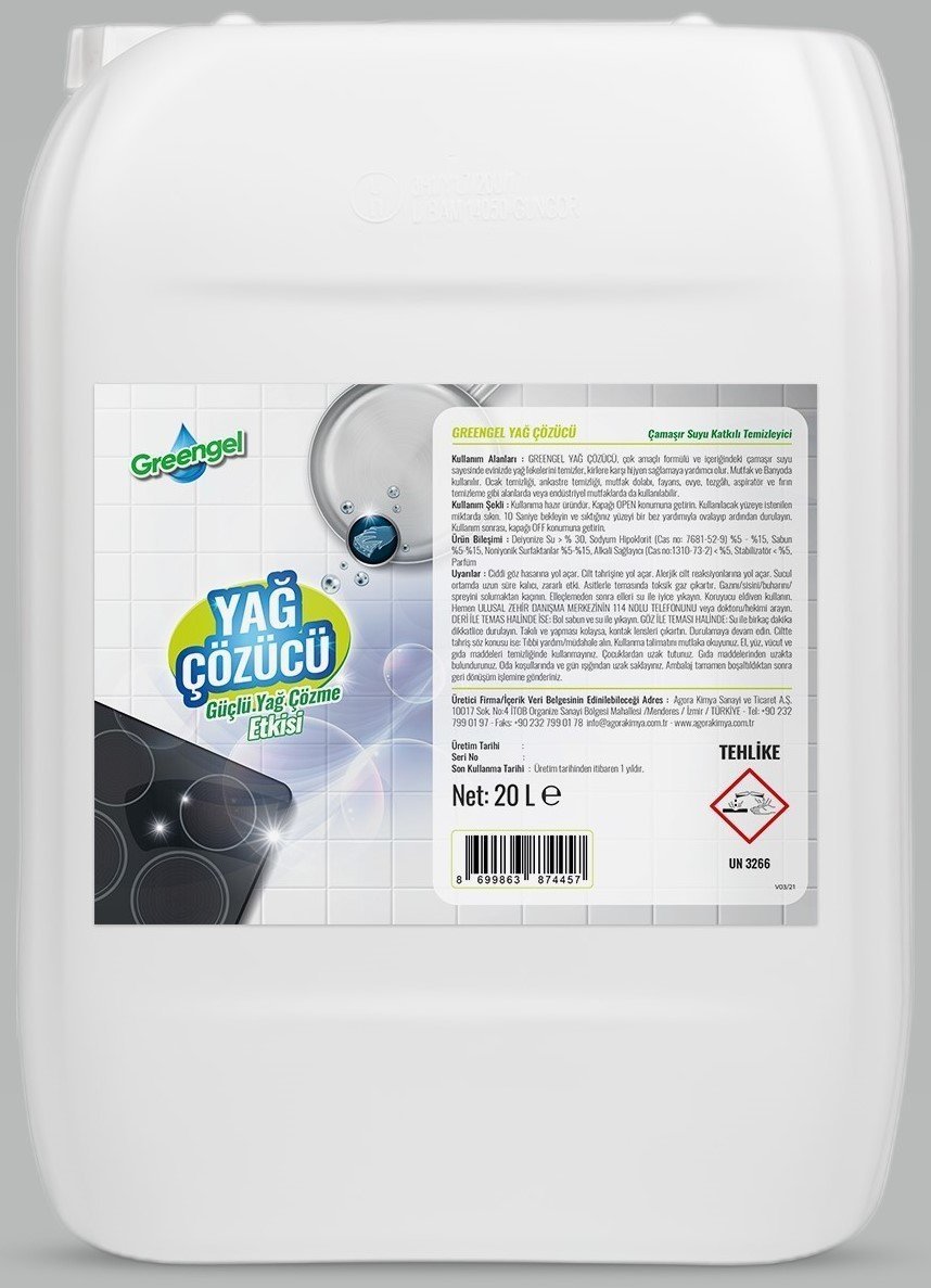 GREENGEL YAĞ ÇÖZÜCÜ (ÇAMAŞIR SUYU KATKILI) 20L