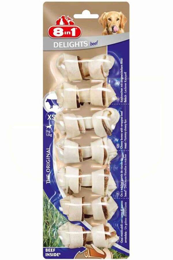 8in1 Delights Bones Köpekler için Biftekli Ödül Kemiği (XS) 7 Adet