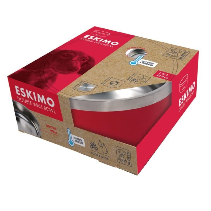 M-Pets Eskimo Çift Katmanlı Mama Kabı Kırmızı 1,25 Lt