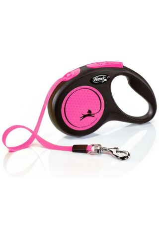 Flexi New Neon Gezdirme Tasması 5 Metre Şerit Small Pembe
