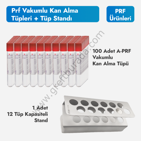 Prf İçin Vakumlu Kan Alma Tüpleri 100' lü Paket + Tüp Standı