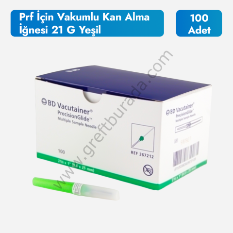 Prf İçin Vakumlu Kan Alma İğnesi 21 G Yeşil 100 Adet