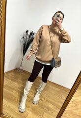 NUDE KAHVE OVERSİZE İÇİ İNCE ŞARDONLU YUMUŞAK KUMAŞ BASİC SWEAT