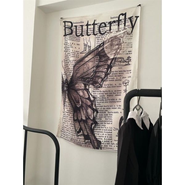 Newspaper Butterfly Grunge Duvar Örtüsü - Wall Tapestry I 70 x 100 cm