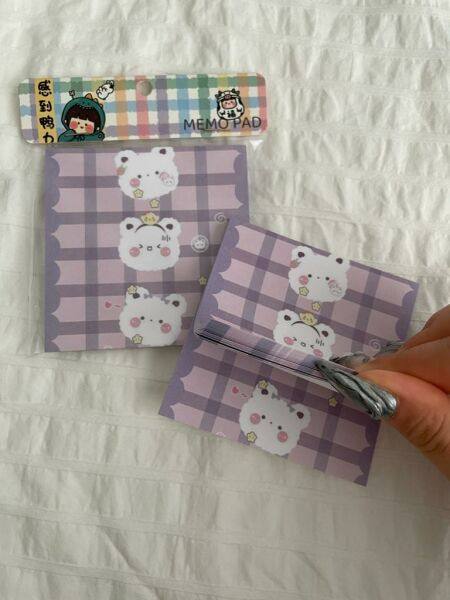 Purple Cute Bear Memo Pad Kare Not Defteri