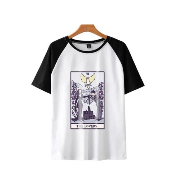 Tarot 'The Lovers' Baskılı Reglan Kol Beyaz Unisex Oversize T-shirt