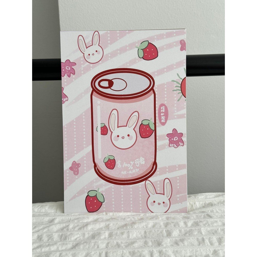 Rabbit Strawberry Juice Ahşap Poster