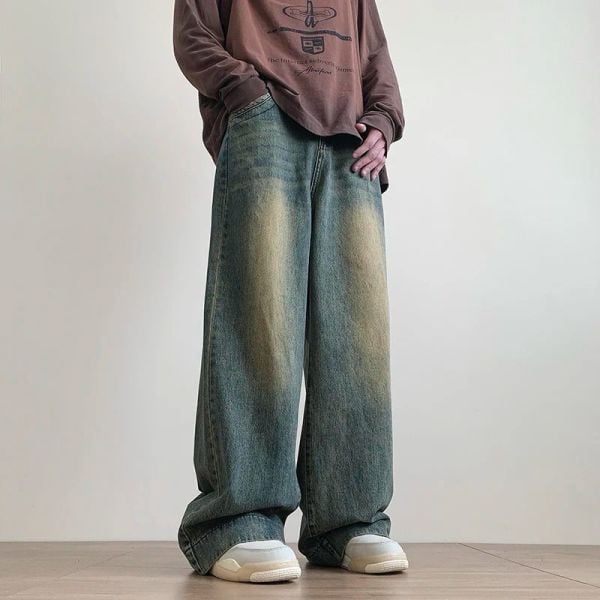 Y2k Lacivert Taşlanmış Vintage Kot Pantolon