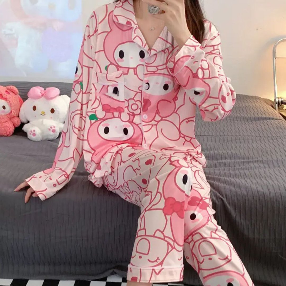 Pembe Anime Fantasy Magic Melody Kolaj (Unisex) Pijama Takımı