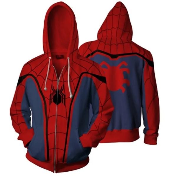 Spiderman Cosplay Fermuarlı (Unisex) Kapüşonlu Sweatshirt