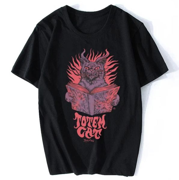 Harajuku Totem Cat Siyah Unisex T-Shirt