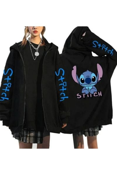 Siyah Stitch Sırt Baskılı Kapüşonlu Sweatshirt