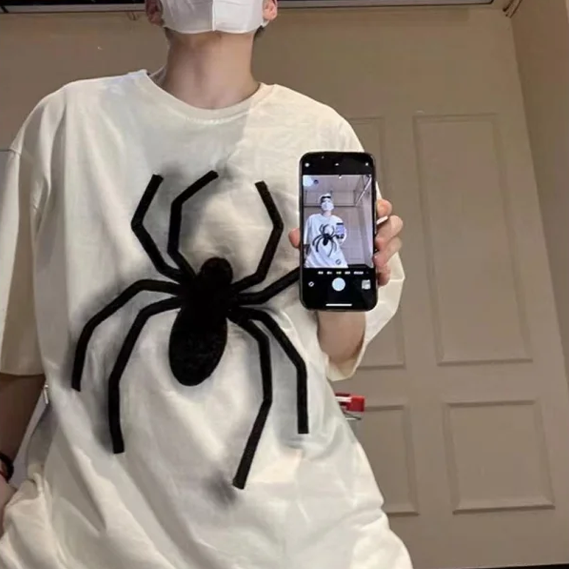 Beyaz Spider Baskılı Unisex T-Shirt