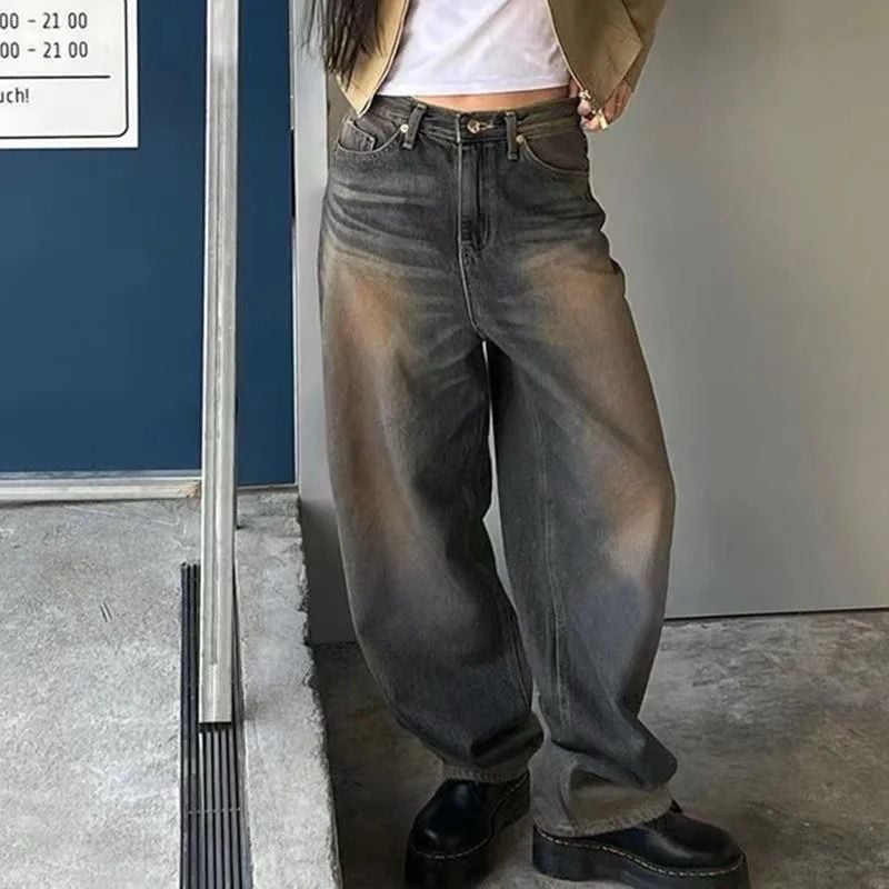 Y2k Yıkamalı Kahverengi Vintage Kot Pantolon
