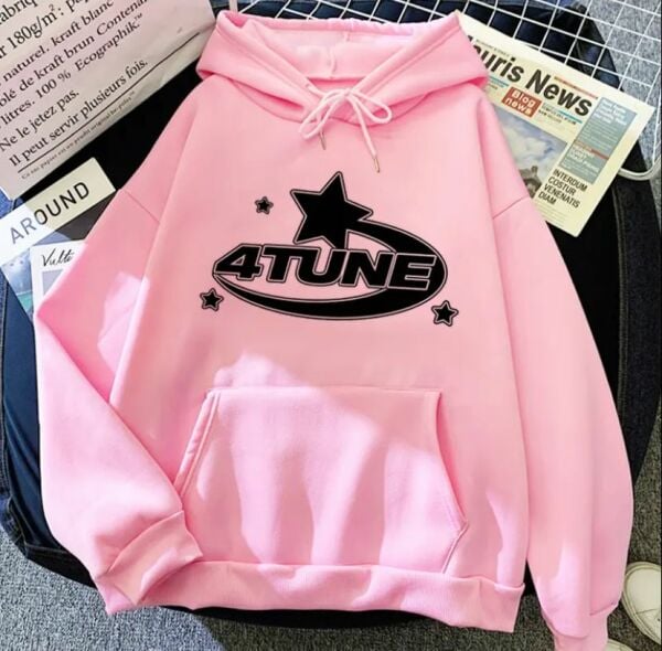 Pembe 4 Tune Kalın Kumaş Kapşonlu Sweatshirt