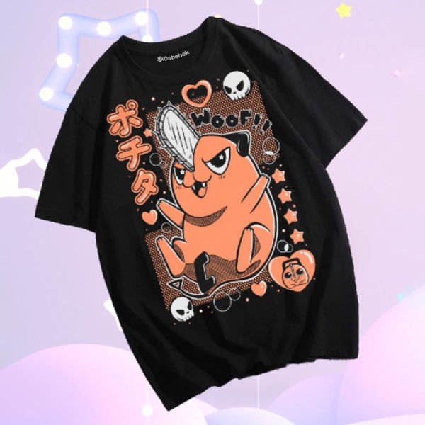 Siyah Anime Chainsaw Man - Lovely Pochita Dog (Unisex) T-Shirt