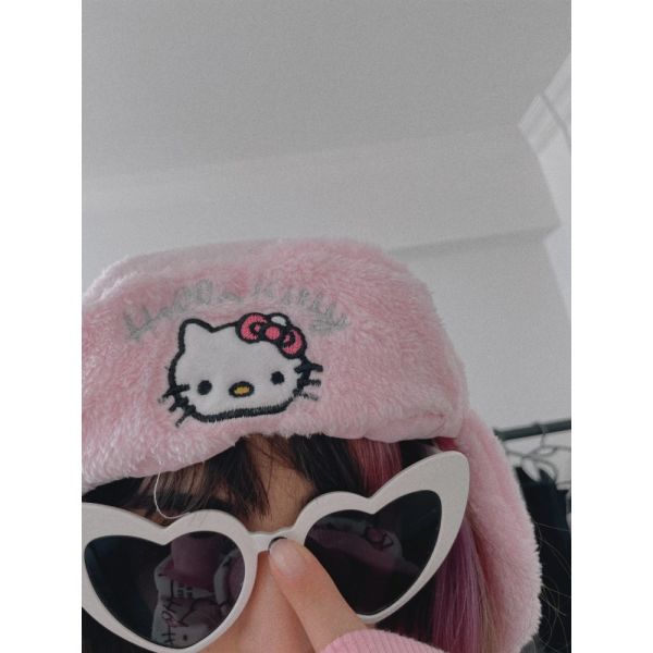 Hello Kitty Pembe Peluş Bomber Şapka