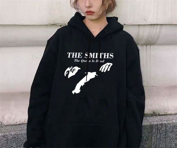 The Smiths Baskılı Siyah Kalın Kumaş Kapşonlu Sweatshirt