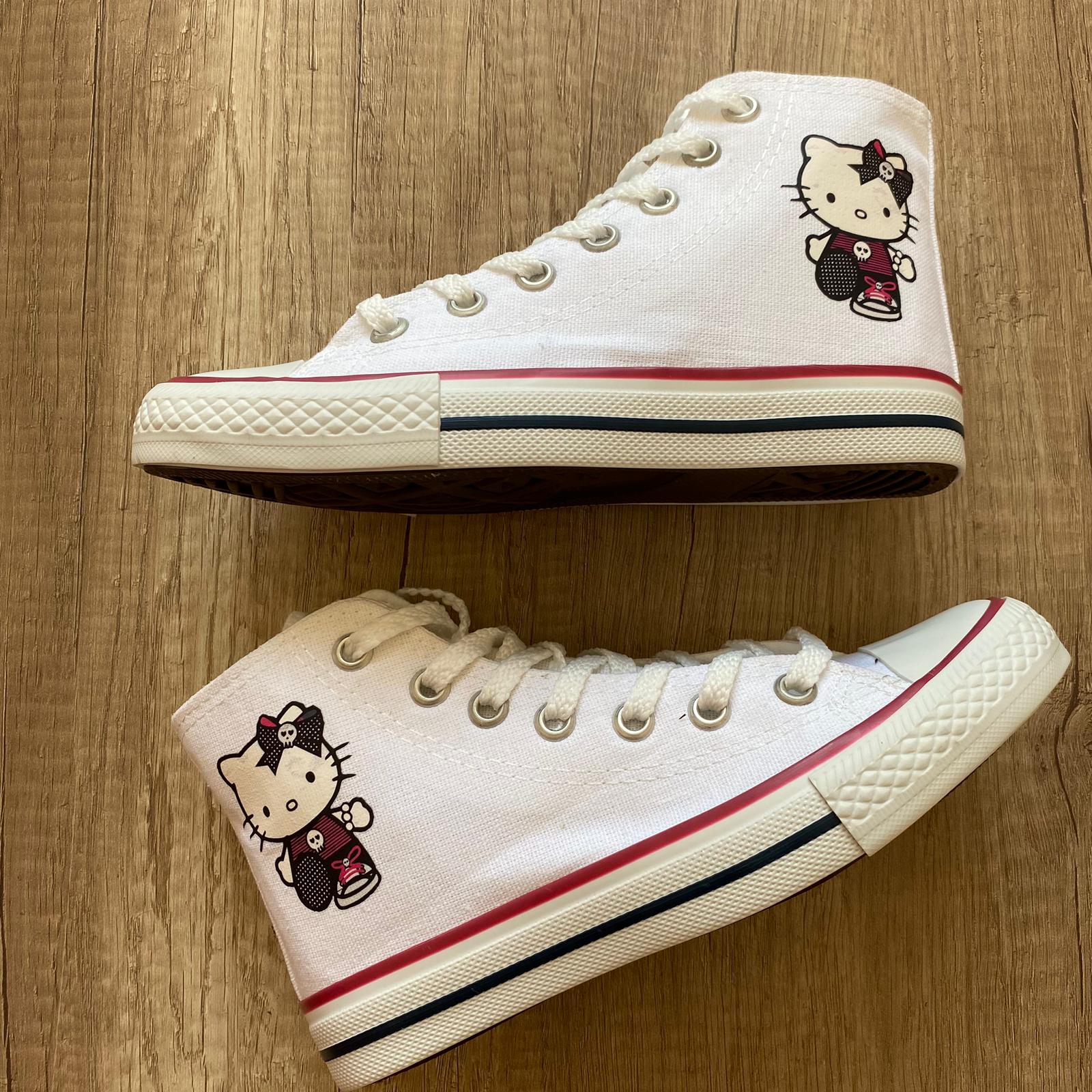 Yeni Hello Kitty Baskılı Beyaz  Kanvas Ayakkabı
