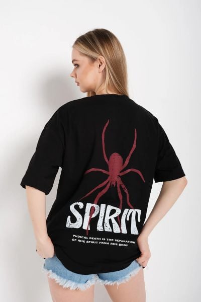 Siyah Unisex Spirit Baskılı T-Shirt