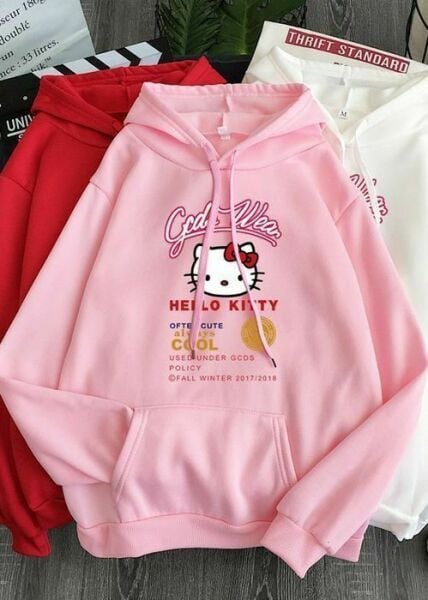 Hello Kitty Gods Wear Pembe Kalın Kumaş Kapşonlu Sweatshirt