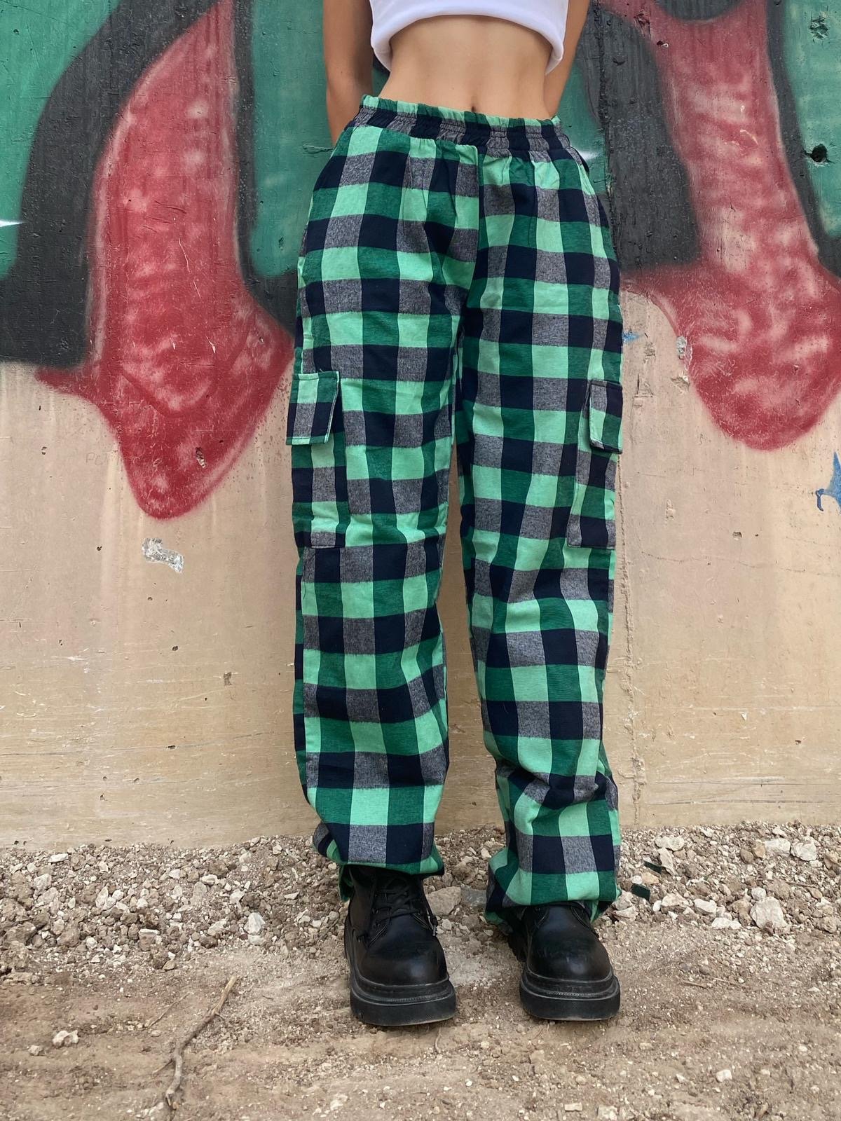 Yeşil Siyah Kareli Ekose Pantolon