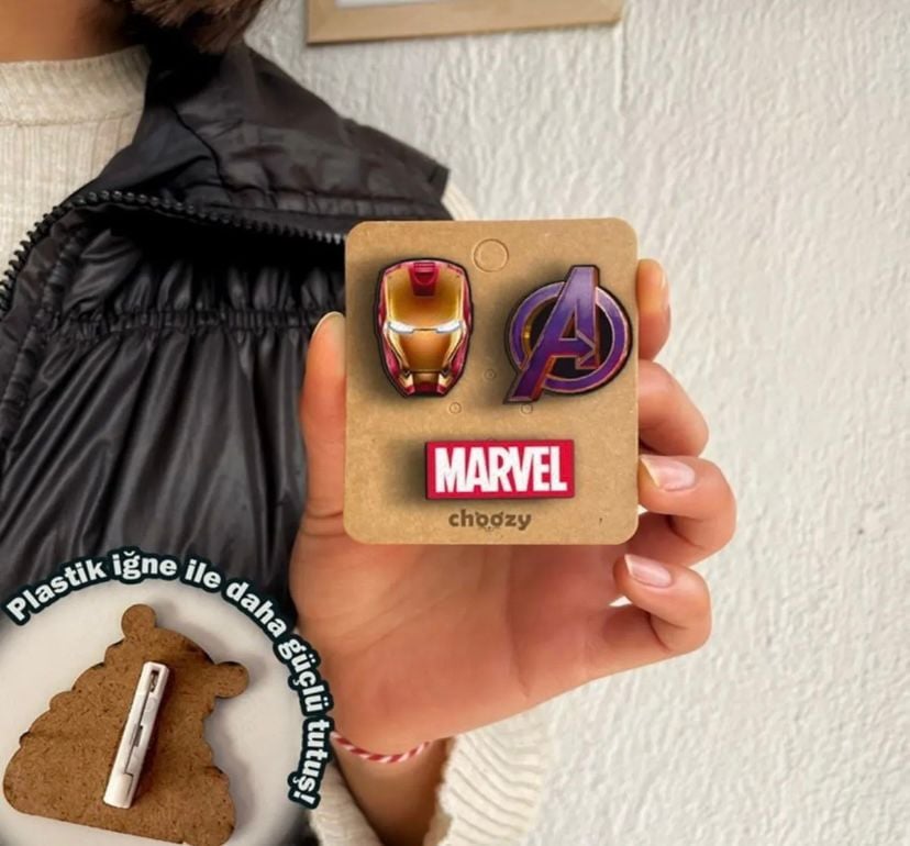 Marvel, Avengers, Ironman 3lü Baskılı Ahşap Mini Rozet Seti