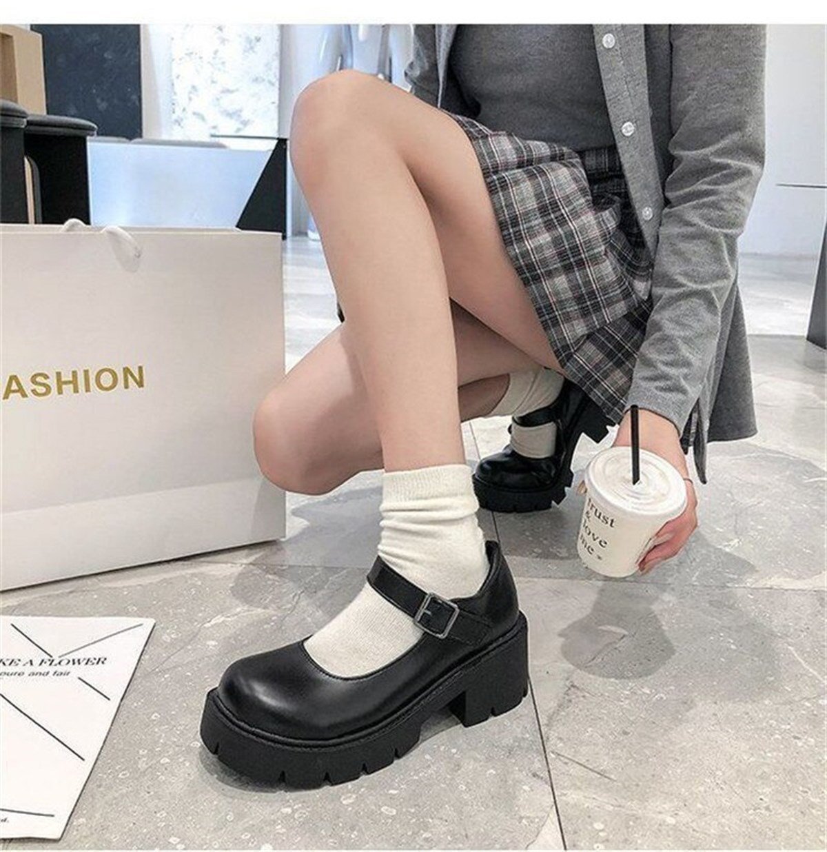 Siyah Oxford Harajuku Tarz Lolita Ayakkabı