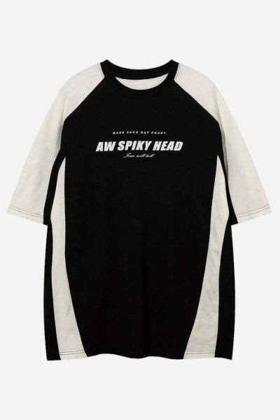 Siyah Unisex Reglan Y2K Aw Spiky Head T-Shirt