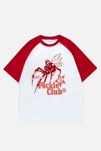 Beyaz Unisex Kırmızı Reglan Spider Pickle Club T-Shirt