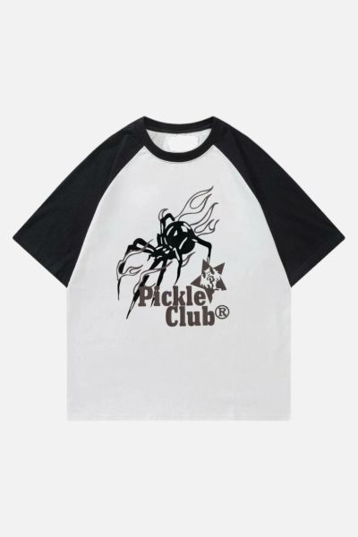 Beyaz Unisex Siyah Reglan Spider Pickle Club T-Shirt