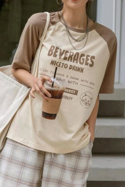 Bej Unisex Vizon Reglan Vintage Beverages Nice To Drink T-Shirt